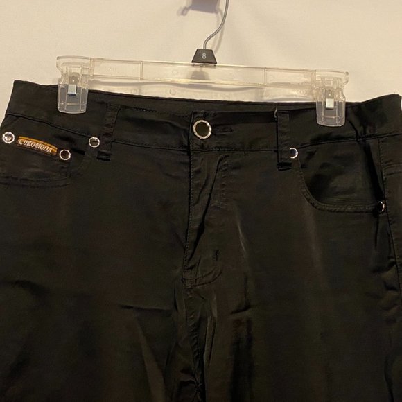 Beautiful !  EUROMODA ~ Black Satin Stretchy 5 Pockets Jeans/Pants  ~ Size 32 - Picture 2 of 11
